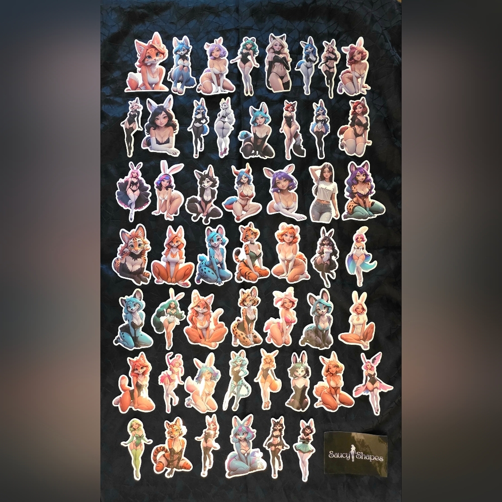 Saucy Shapes Furry Anime Girl 51 Vinyl Decals Waifu Ecchi Sexy Adult NEW